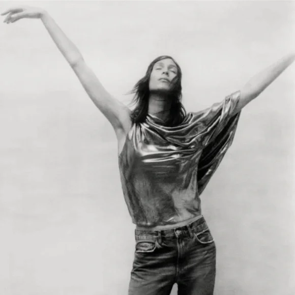 EUC Zara Asymmetric Metallic Top in Pewter - Picture 4 of 16